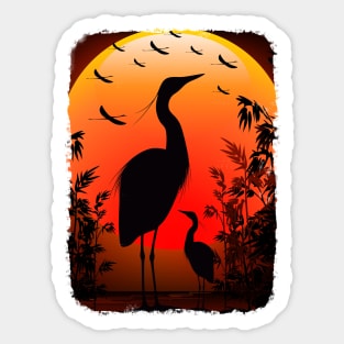 Heron Shape on Peaceful Tropical Sunset Sticker